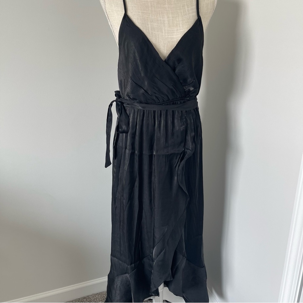 Love Squared Black Asymmetrical Ruffled Midi Dress